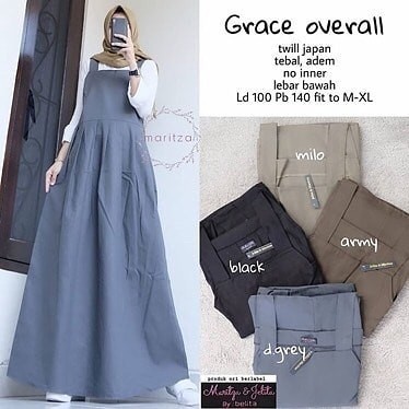 Gamis Lebaran Murah /GRACE OVERALL / DRESS MUSLIM, Baju wanita, gamis, Overall Katun, Dress - Mocca,