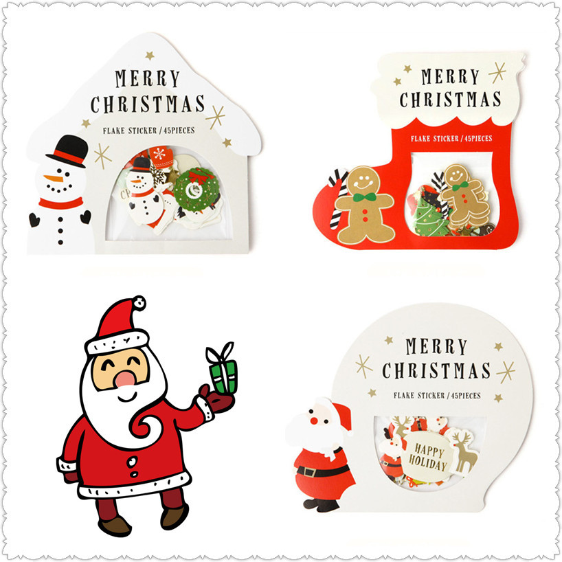 

45 Pcs/Pack Cartoon Christmas Santa Claus Snowman Decorative Stickers DIY Scrapbooking Craft Stickers