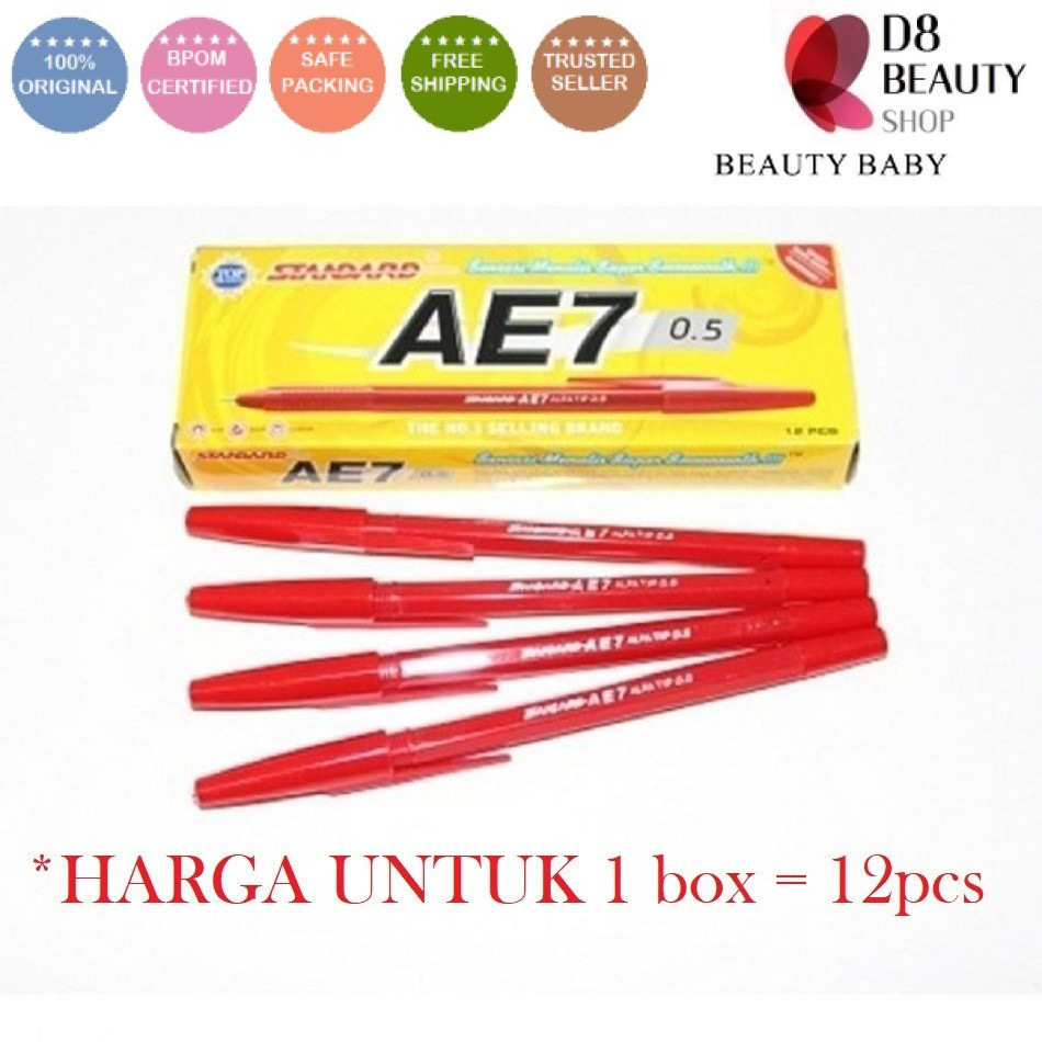֍D8֎ ATK PENA PULPEN STANDARD 0.5mm AE7 ALFA TIP 12pcs MERAH