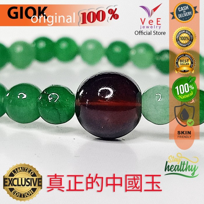Gelang Tasbih 33 Batu Giok Green Aventurine 6mm Cina Asli Black Jade