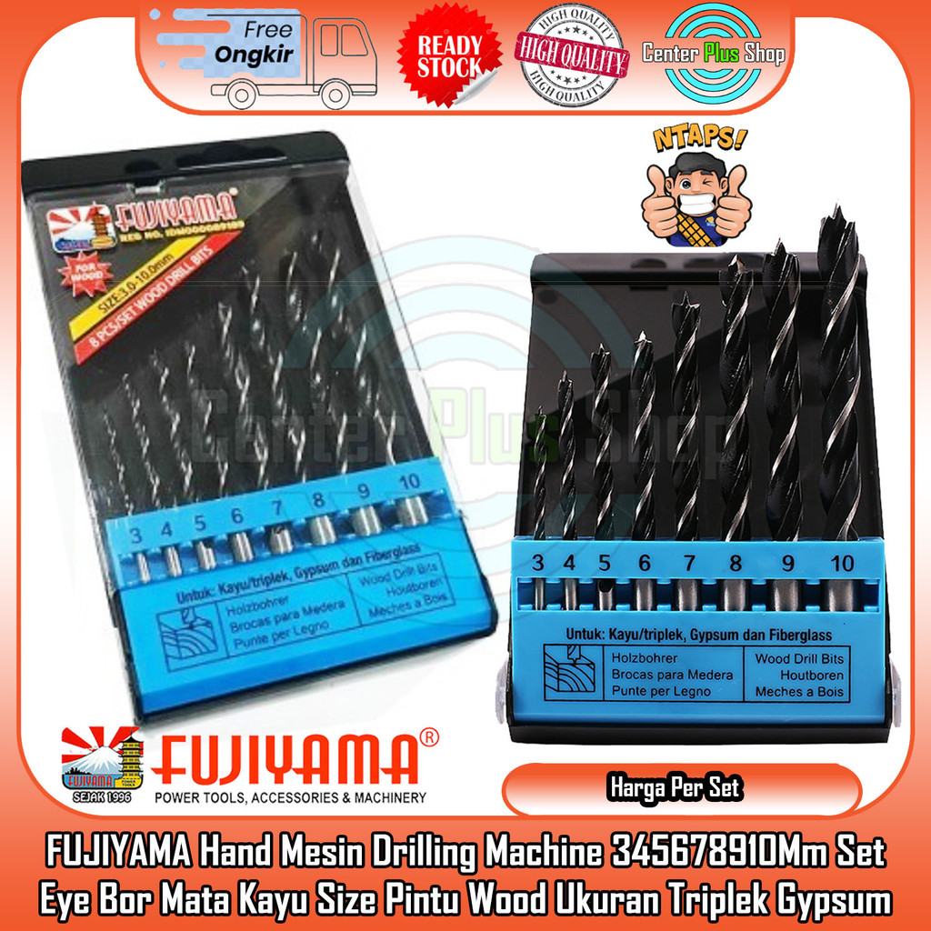 FUJIYAMA Hand Mesin Drilling Machine 345678910Mm Set Eye Bor Mata Kayu Size Wood Ukuran Triplek Gyps