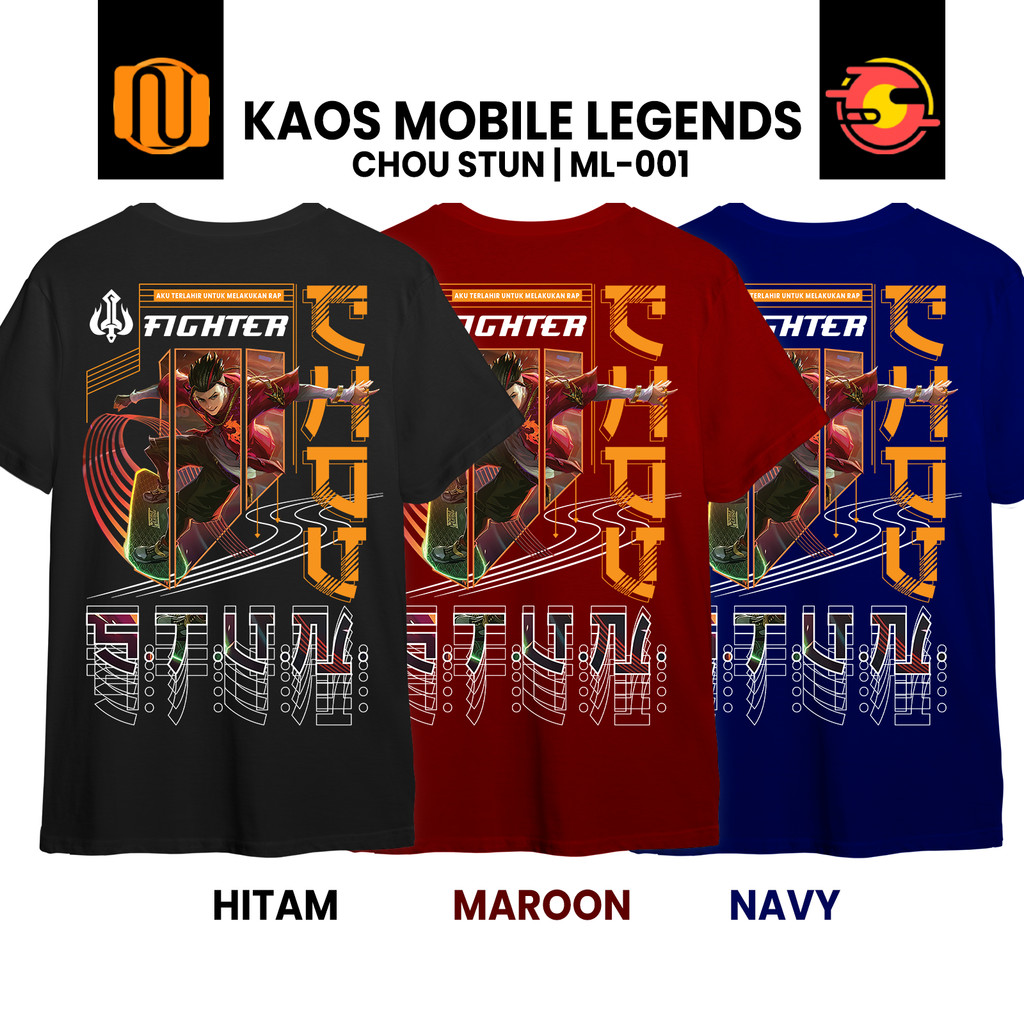 Nuhifa Store Kaos Chou STUN Mobile Legeds MLBB Lengan Pendek Hitam  Pria Wanita Crew Neck