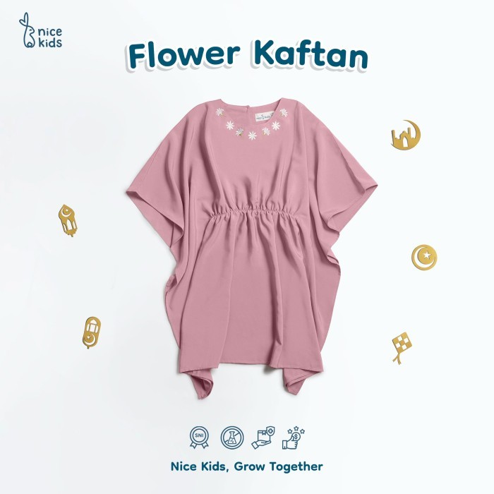 Nice Kids - Flower Kaftan Dress (Pakaian Muslim Anak 1-4 Tahun) - k, 1 Tahun