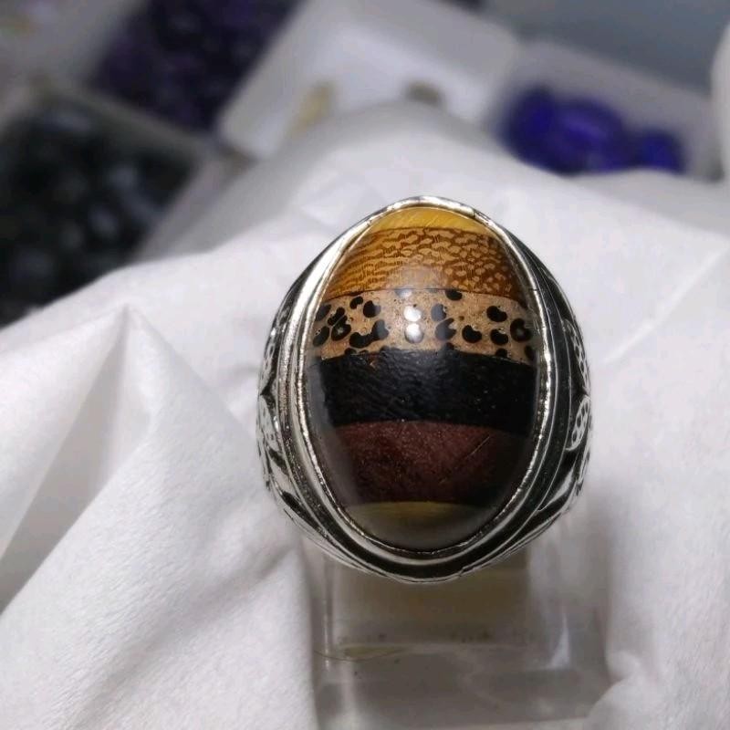 Cincin akik kayu kombinasi kayu liwung,kayu stigi,kayu asem,kayu kelor,kayu kelor emas