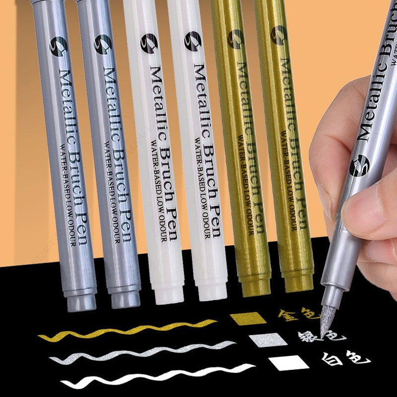 

1/3Pcs highlight Metallic Marker Brush Pens Gold Silver White Color Permanent Art Marker For Manga Crafts Scrapbooking Supplies