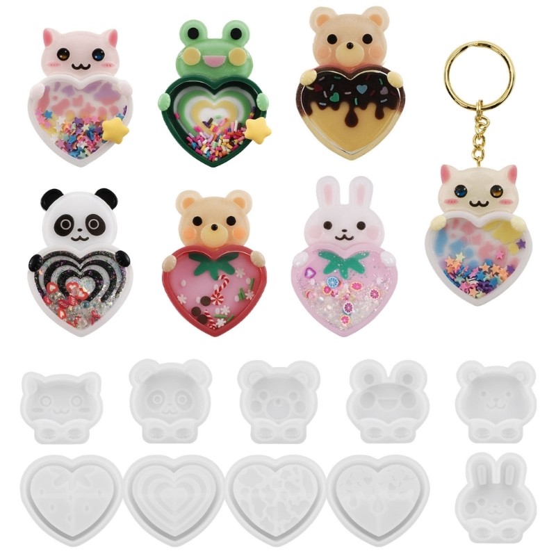 

Cute Animal Resin Shaker Silicone Mold Kawaii Quicksand Oil Shaker Epoxy Moule Silicone Keychain Making DIY Epoxy Accessories