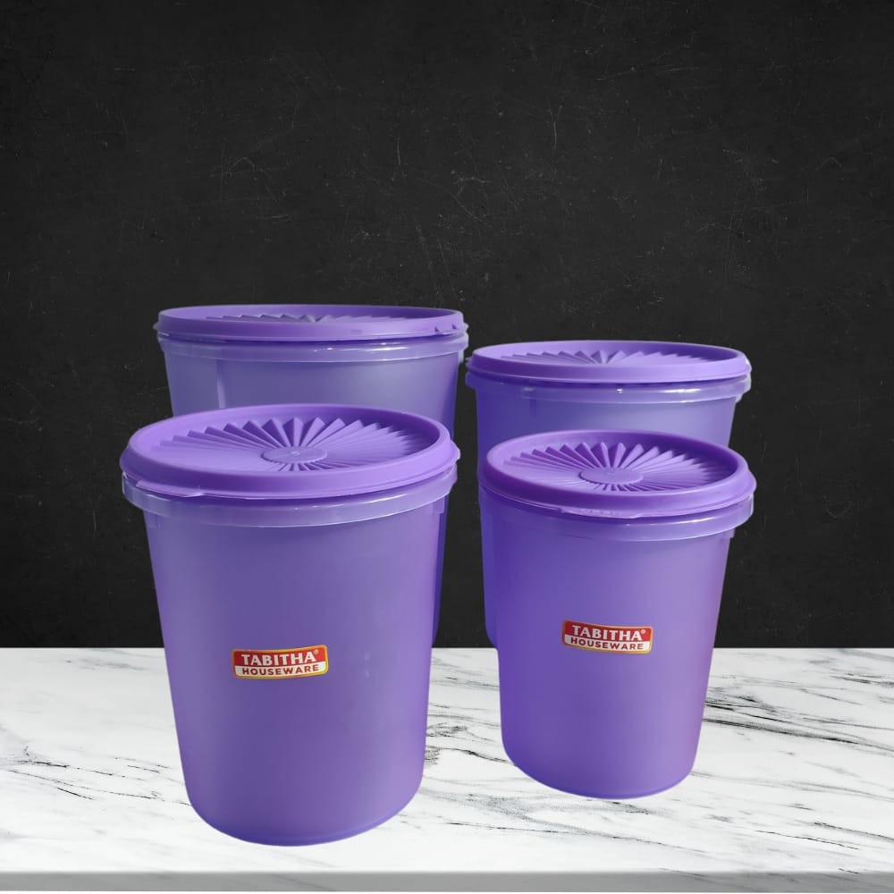 Toples Plastik Ungu TABITHA, Set 4 - Penyimpanan Cemilan, Kerupuk, & Makanan Segar