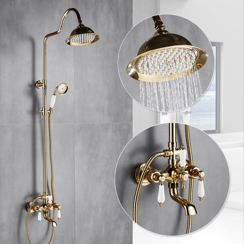 Bathroom Bathtub Faucet Set Wall Mounted Classical Style Brass Shower Faucet Set Gold /Chrome Finish