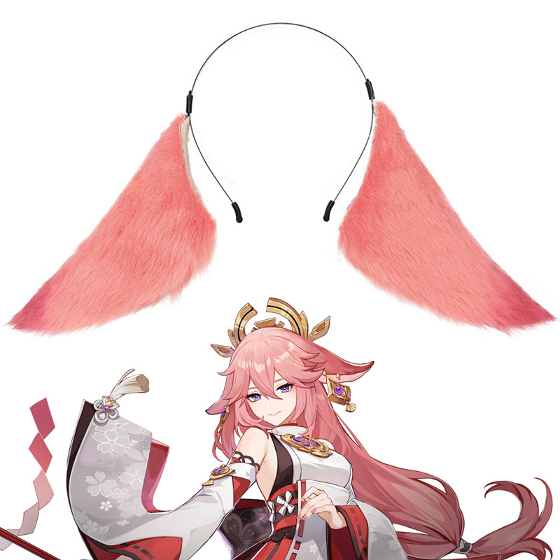Genshin Impact Yae Miko Headband Cosplay Plush Fox Ears Hairpin Headwear Lolita Halloween Party Game