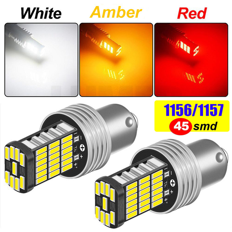 2 PCS P21W BA15S 1156 P21/5W 1157 BAY15D LED Bulb Turn Signal Lights 12V 7000K White 45-4014SMD Car 