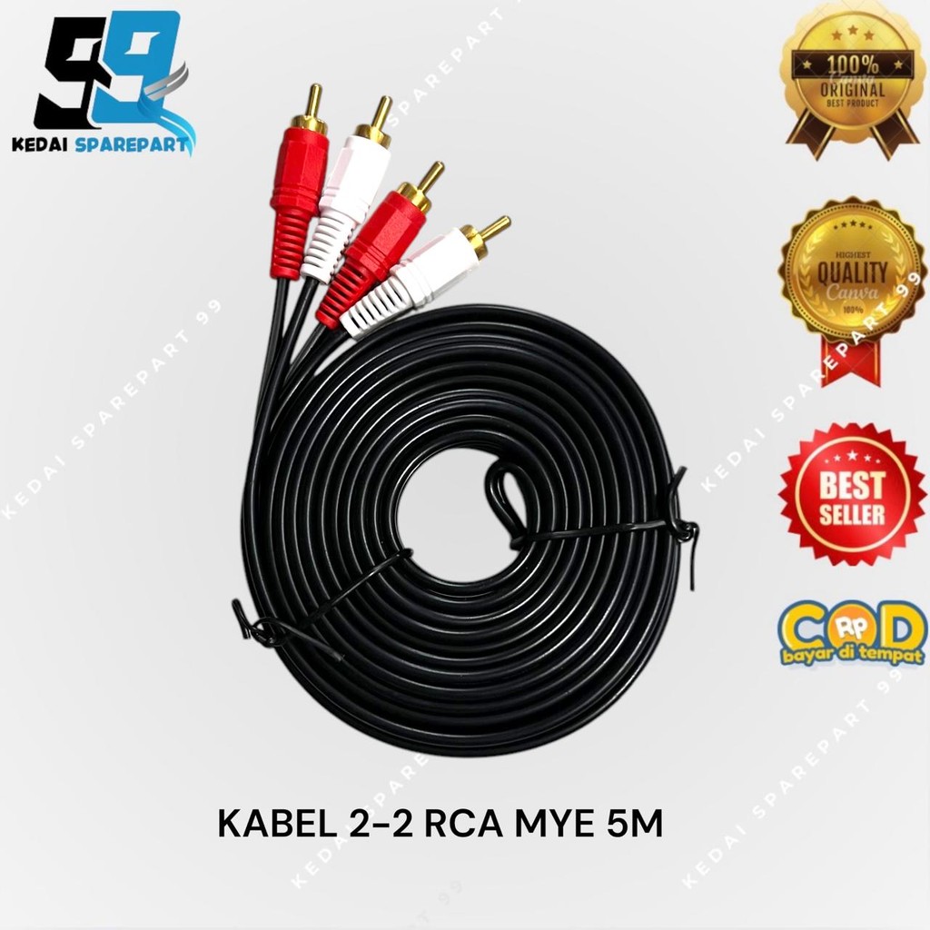 KABEL 2 - 2 MYE 5 METER / KABEL 2 RCA TO 2 RCA 5 METER / KABEL JACK AUDIO 2RCA TO 2RCA 5METER