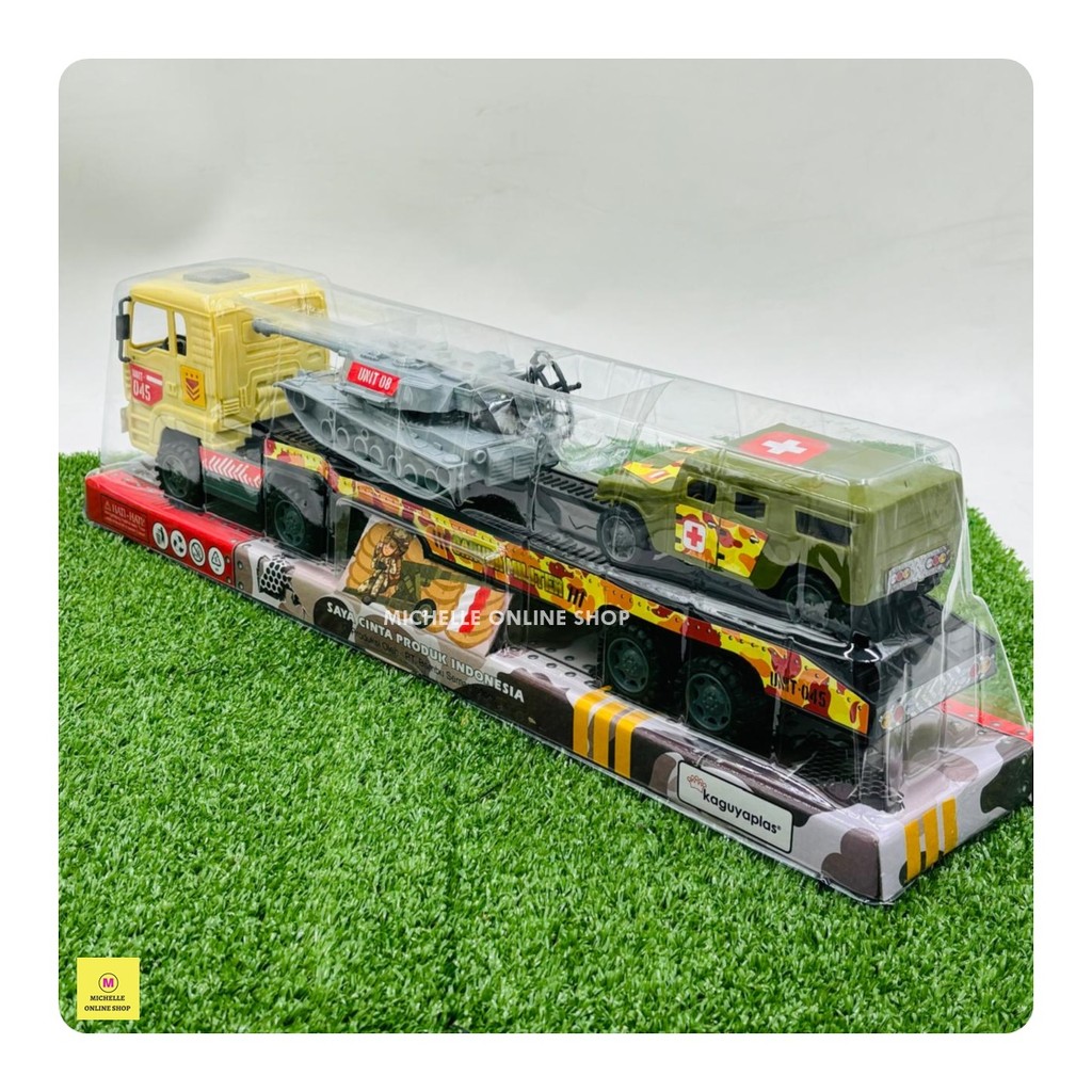 MICHELLEONLINESHOP MAINAN TRUK KONTAINER TRAILER ANGKUT MOBIL TANK MILITER