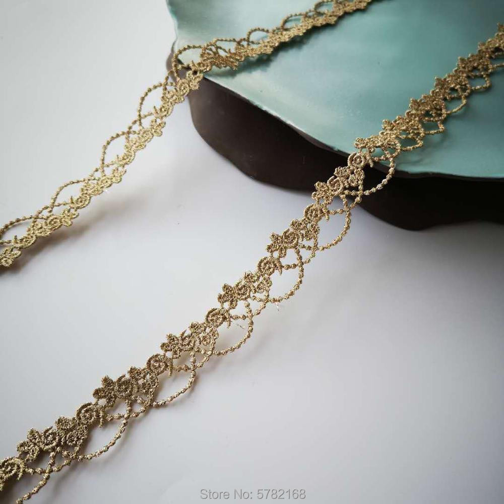 

2Yards/2.1cm Narrow Light Gold Silver Lace Trim Applique Trimming Luxury Embroidery Light Gold Lace Ribbon for Wedding Dresses