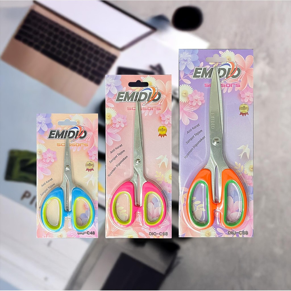 

EMIDIO Gunting Gagang Karet Warna Kecil Sedang Besar / Gunting Kertas Stainless