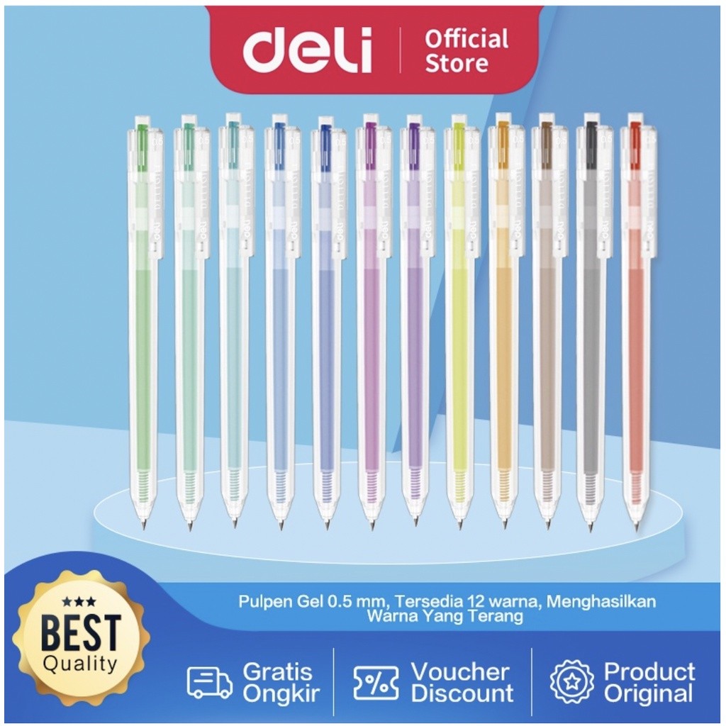

DELI Gel Pen | Bolpoin | Pulpen Gel 0.5 mm Berbagai Macam Warna EG118 | Pulpen Warna | BlessingmaskOfficial ATK