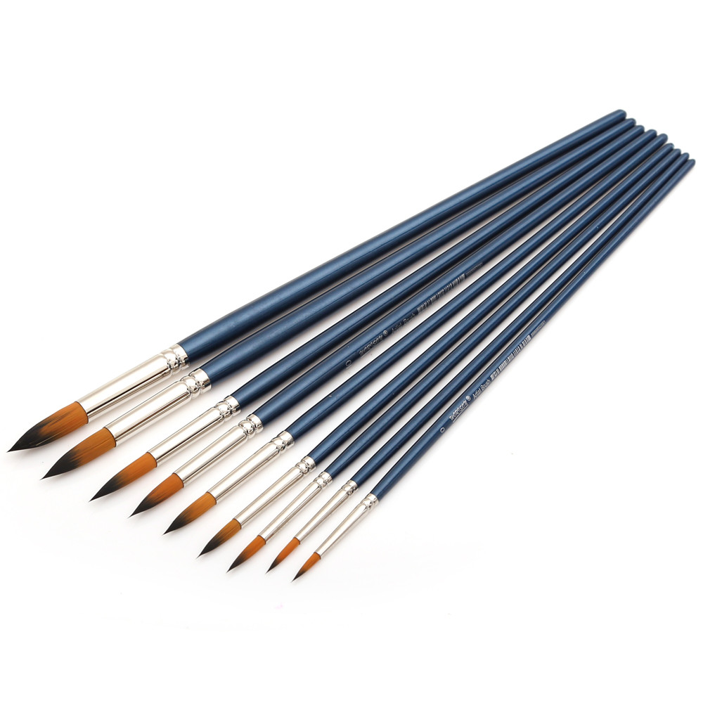 

Dainayw Round Pointed Tip Brushes 9 Pcs Synthetic Nylon Art Paint Brush Set for Acrylic Watercolor Oil Painting Long Handle