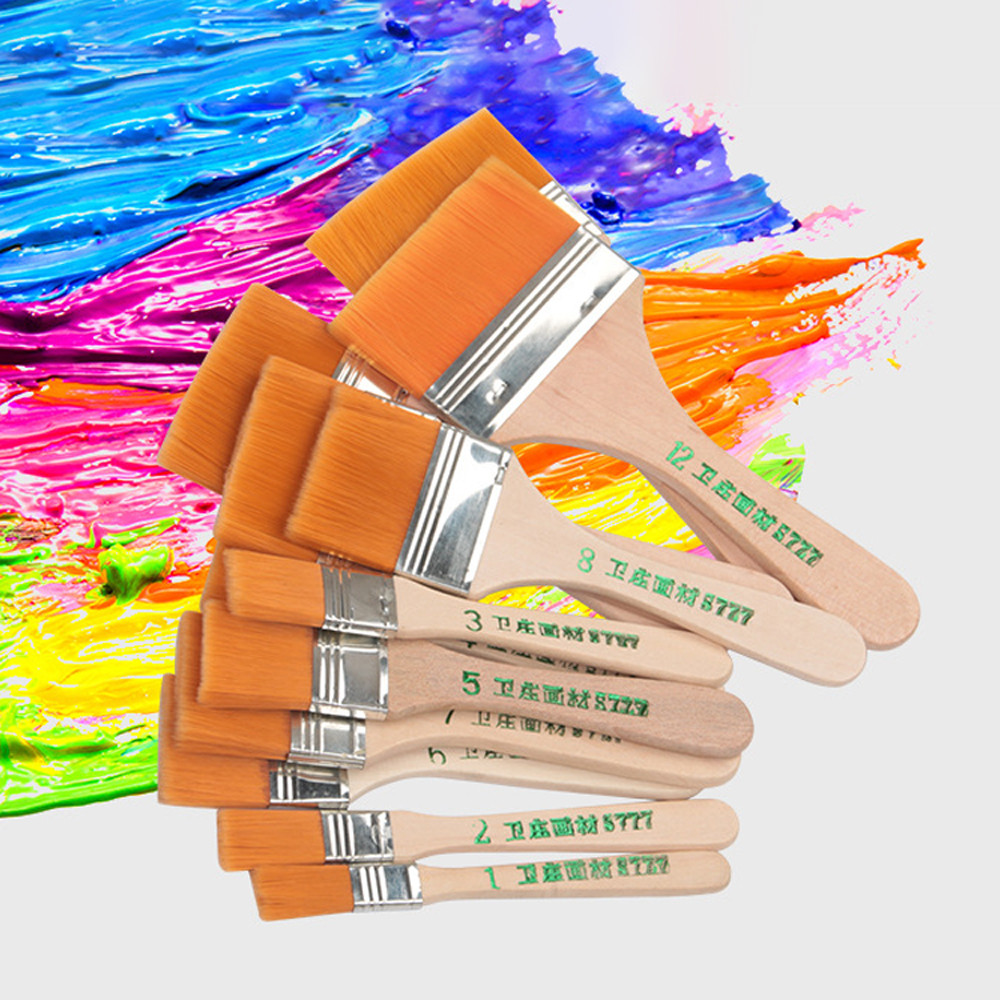 

12pcs / Set Paint Brushes Flat wood Nylon Hair Wooden Penholder Oil Painting Brush Barbecue Brush Paint Brushes Art Supplies