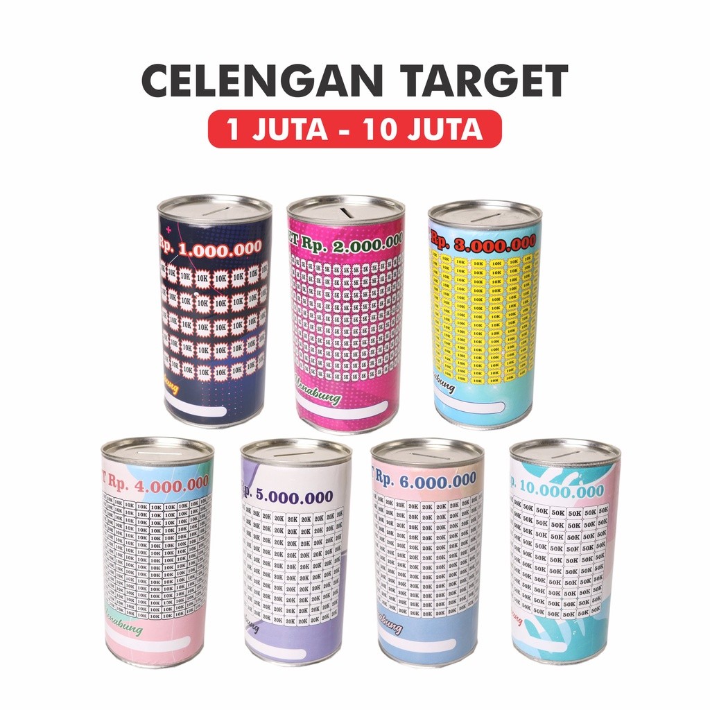 Celengan Target Viral 10 Juta Permanen Bahan Kaleng Ukuran Sedang