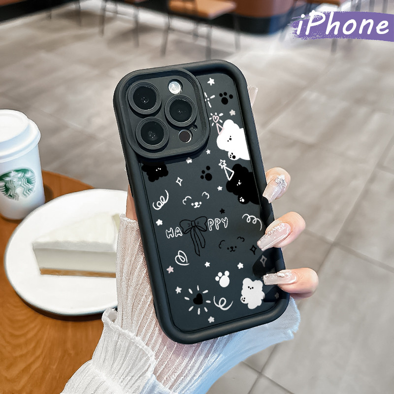 Coquette Beruang Silicone SoftCase iPhone 13 15 11 12 14 Pro Max XR X Xs Soft Polos Hitam TPU Tebal 