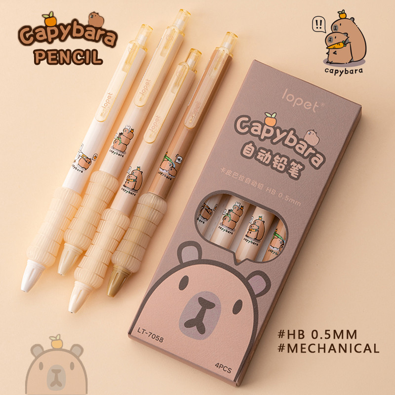 

4 Pcs/Set Kawaii Capybara Automatic Pencil Cute 0.5mm Black Lead Soft Touch Writing Mechanical Pencils Student School Stationery