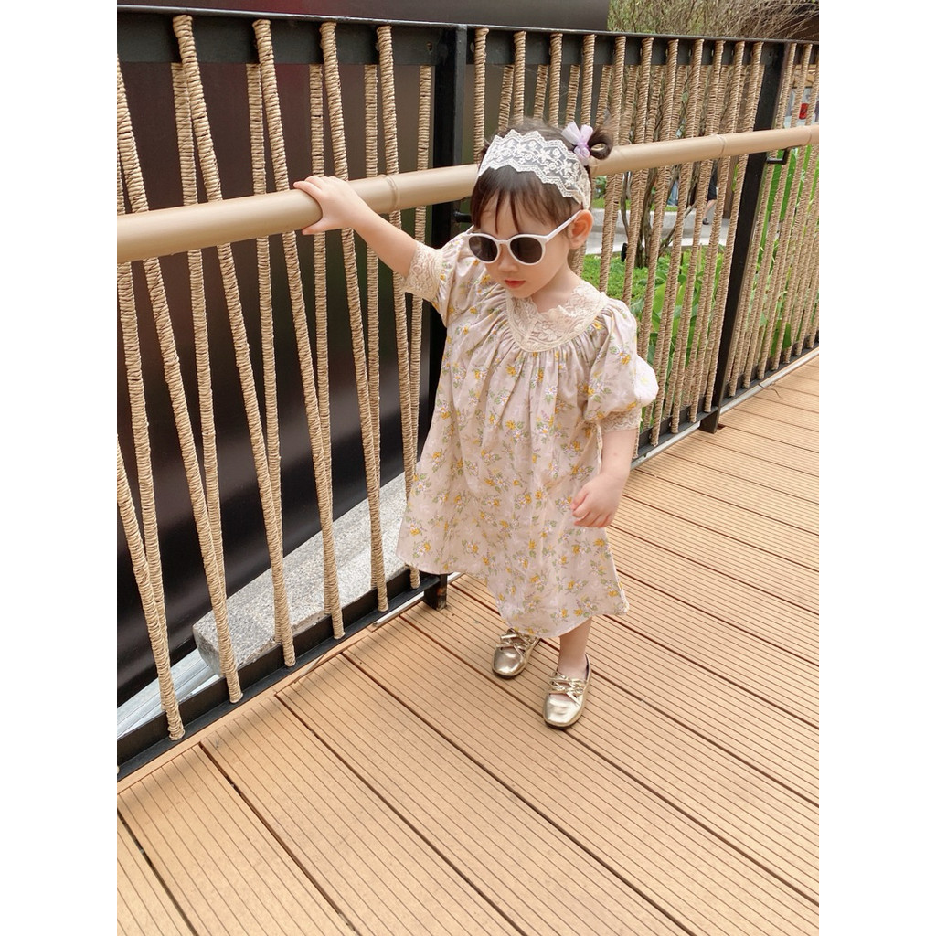 LALELOKIDS Vintage midi floral dress anak perempuan gaya korea vintage