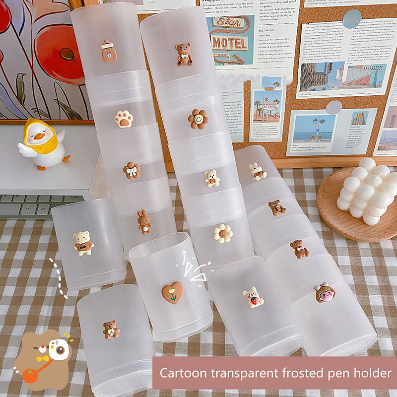 

Frosted Pen Holder Desk Organizer Cute Stationery School Supplies Desktop Office Accessories Makeup Pencil Holder Brush Stand