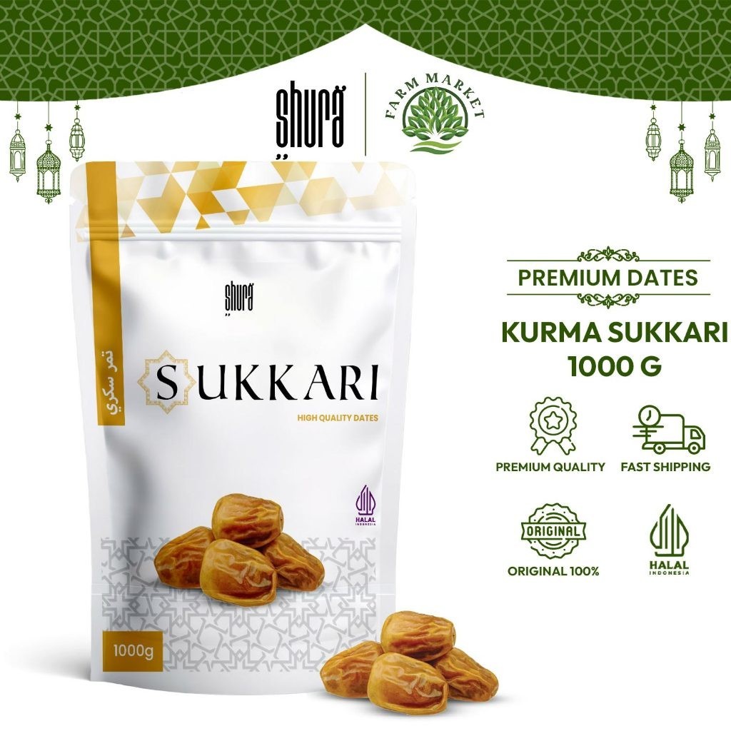 

Shura Kurma Sukari 1kg Kemasan Pocuh Kurma Sukkari Raja 100% Asli Original