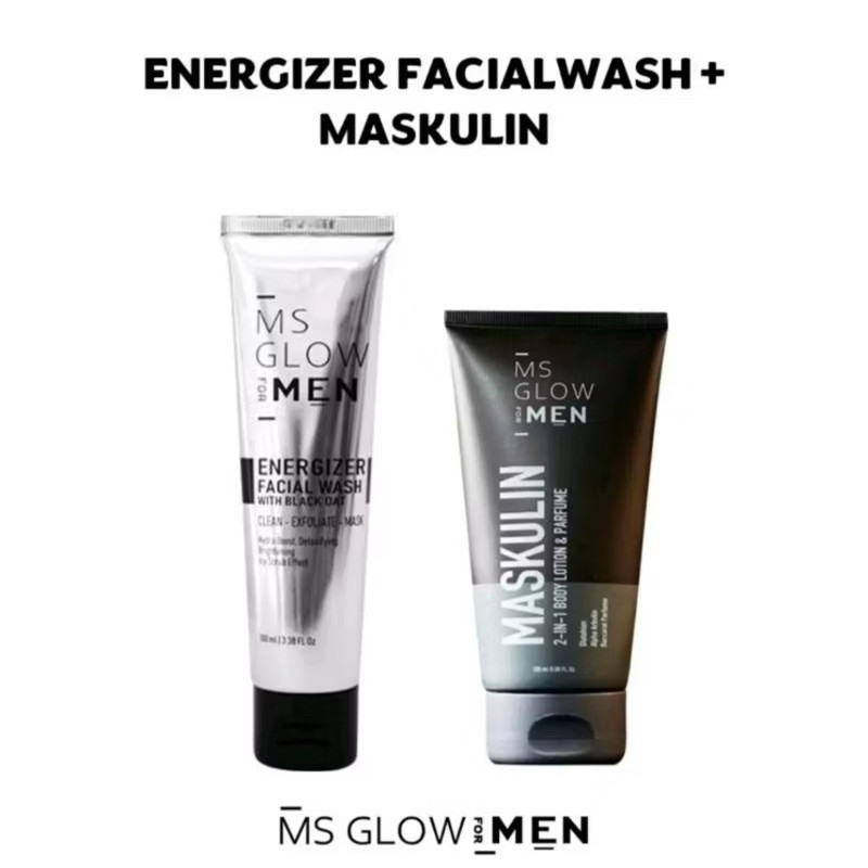 (BUNDLING)Ms Glow For Men Facial Wash dan Maskulin Body Lotion pria