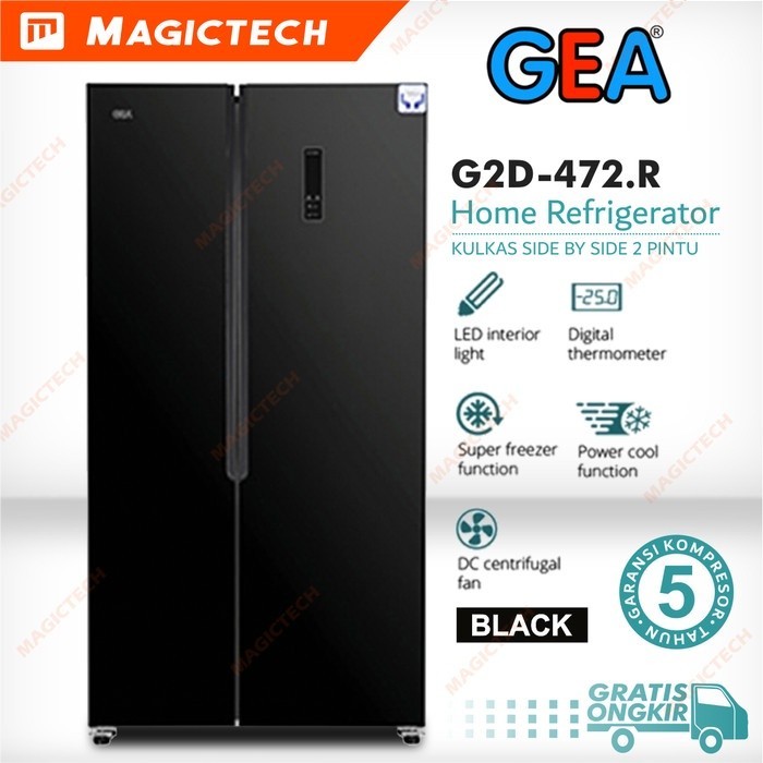 PROMO SPESIAL KULKAS SIDE BY SIDE GEA G2D-472-R NEW 472L 2 PINTU - BLACK GLASS