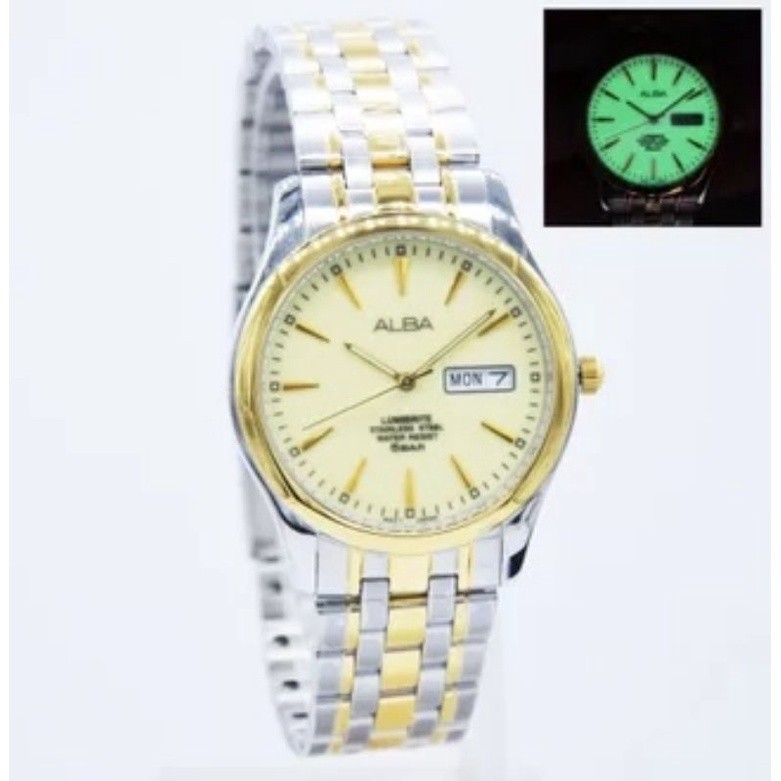 Jam tangan pria alba AXND50X1 Silver Gold Stainless Steel original jam tangan pria alba original