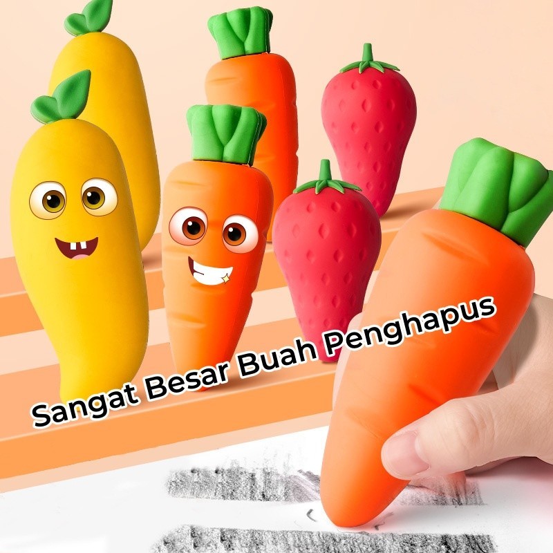 

【Grosir 】Penghapus Karet 3D Sangat Besar Buah Penghapus Alat Tulis Kreatif Penghapus Bersih Wortel Stroberi Mangga Lucu