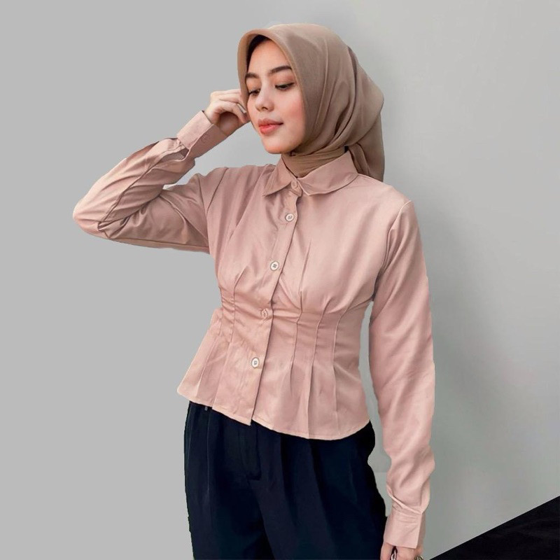 JIA Fashion Baju Atasan Wanita Terbaru /  BLOUSE KORSET Polos Lengan Panjang / Busana Casual Wanita