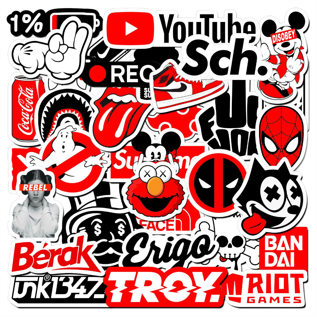 

50 Pcs Sticker Pack Brand Hypbeast Red Black Aesthetic Kekinian Untuk Case HP Laptop Helm Anti Air