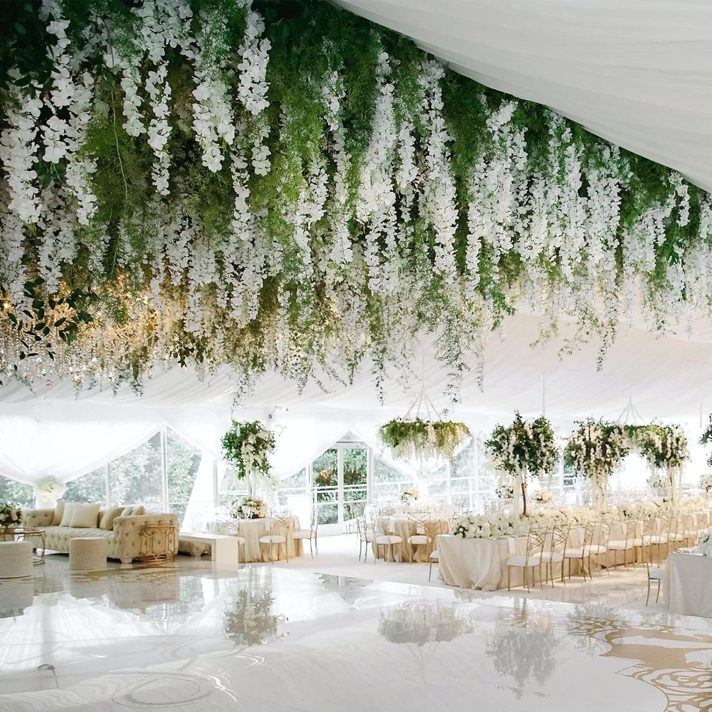 12pcs Wisteria Jumbo Daun X3 1 lusin Putih Bunga Artificial Plastik Dekorasi Wedding