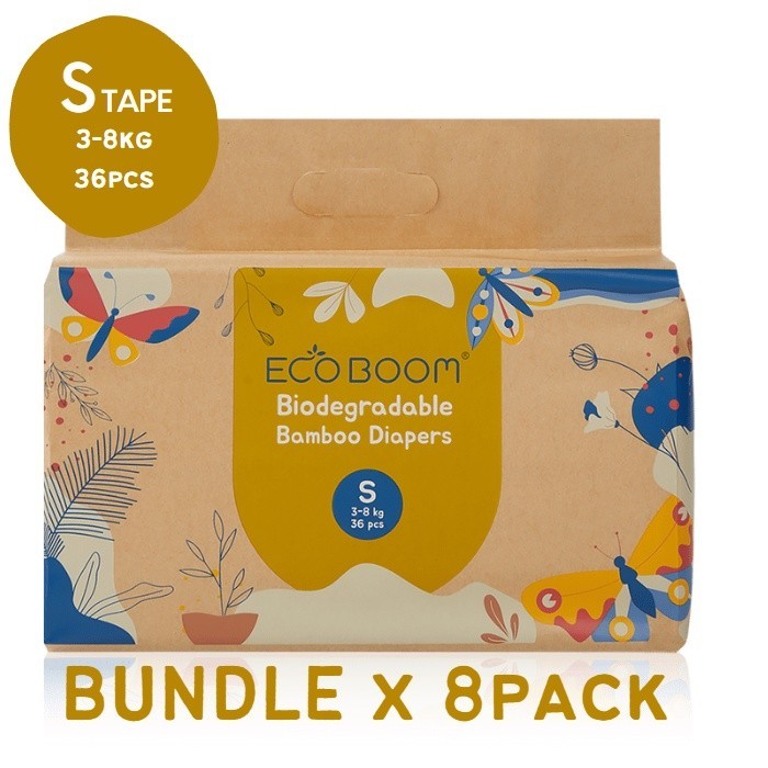 [8 Packs] Eco Boom Bamboo Diaper S36 - Popok Tape Eco Friendly Diaper