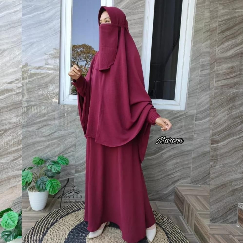 sel sel Gamis Set Hijab Syari Terbaru Bahan Crinkle Airflow Premium Elegan Simple | Dress Dewasa Set Khimar Bergo Polos Wanita Kekinian Adem Dan Tidak Nerawang | Abaya Umroh Muslim Sunnah Setelan Kerudung Jilbab Jumbo SyarI Ukuran M L Xl Xxl Gass