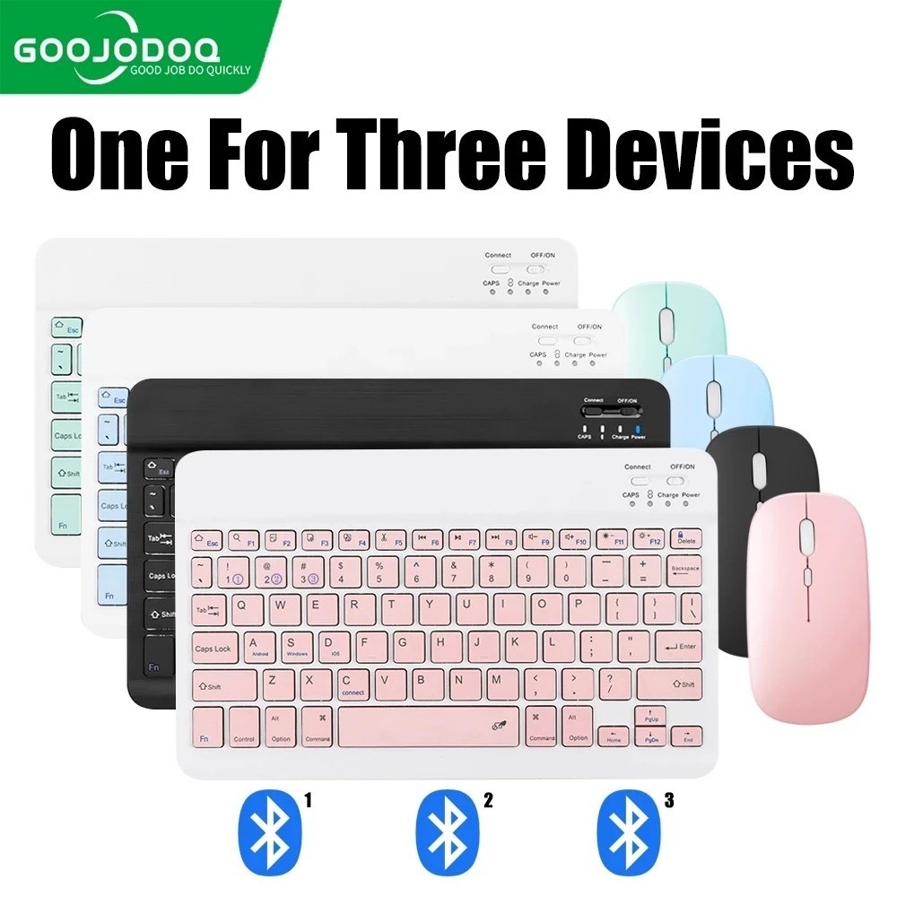 Goojodoq 2nd gen Pro 10 Inch 3 in 1 Wireless Bluetooth Keyboard Mouse Set Lightweight Portable For i