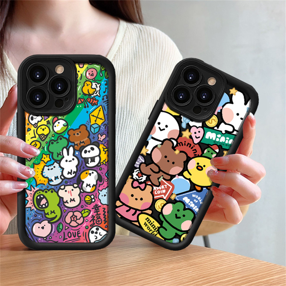 Casing hp iPhone 11 15 13 12 14 Pro Max XR iPhone 7 Plus 8 6 6S XS Rainbow Zoo Soft case DEVI