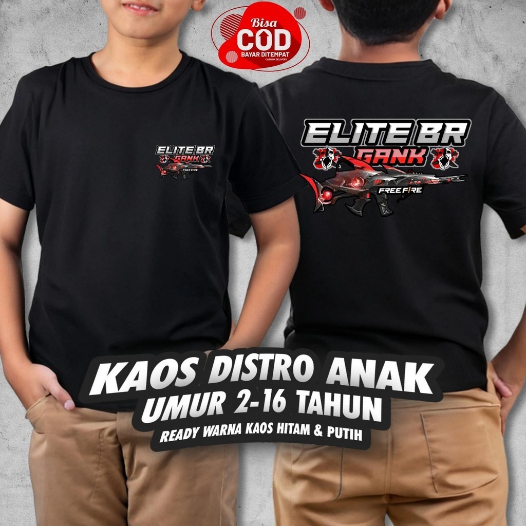 KAOS ANAK ELITE BR GANK SCAR MEGALODON FF DB BAJU DISTRO COWOK CEWEK