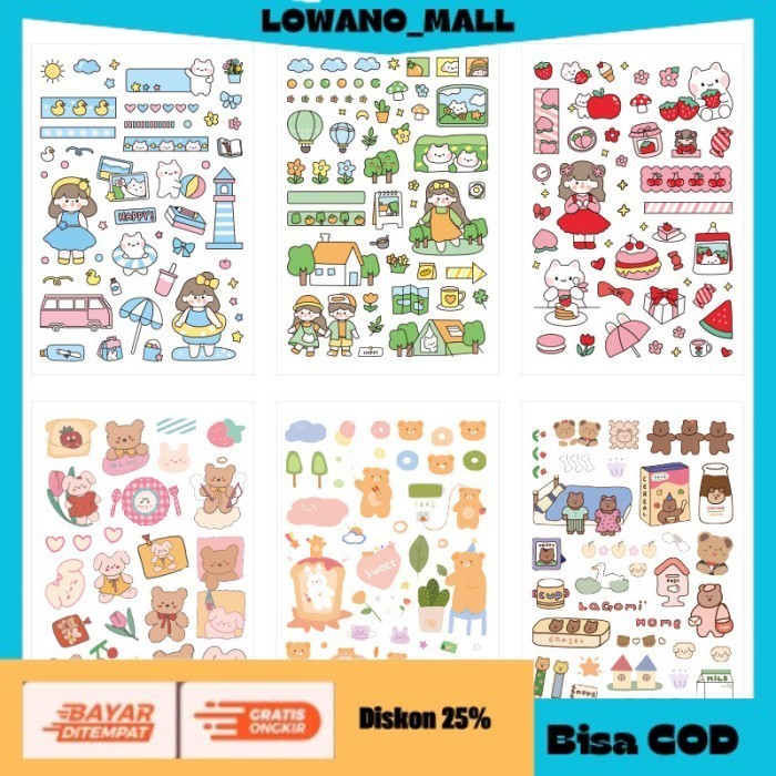 

[[BEST QUALITY]] TERLARIS Sticker Isi 6 Lembar / Pack Sticker Korea Dekorasi Scrapbook Planned A COD