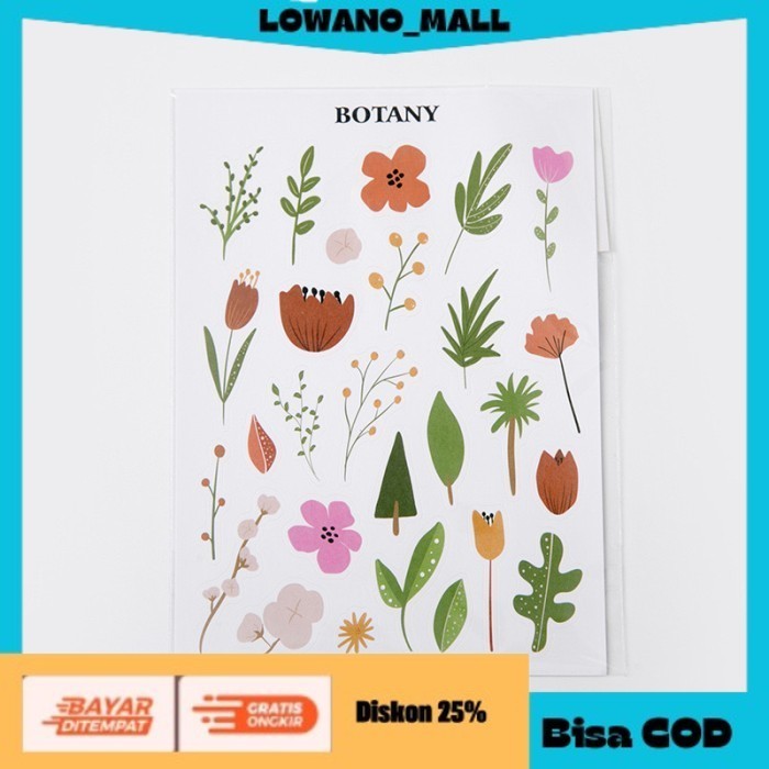 

[[LOWANOMALL6]] TERLARIS Sticker Aesthetic Estetik Tahan Air Dekor Bullet Journal DIY Planner BOTANY COD