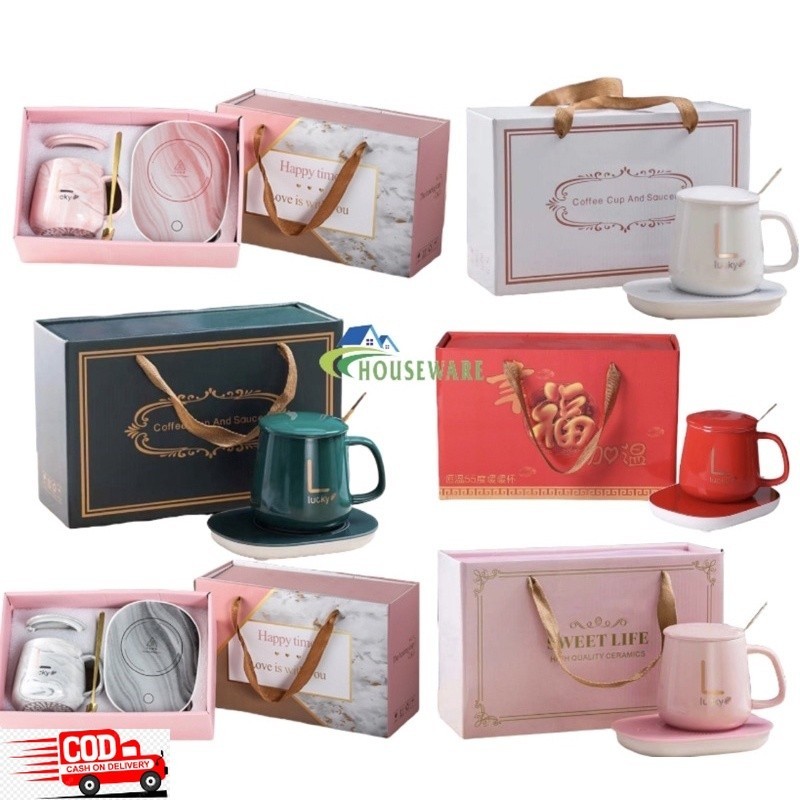 HOUSEWARE - GELAS SET KERAMIK LENGKAP DENGAN ALAT PEMANAS CANGKIR 55 DERAJAT PENGHANGAT KOPI AND TEH