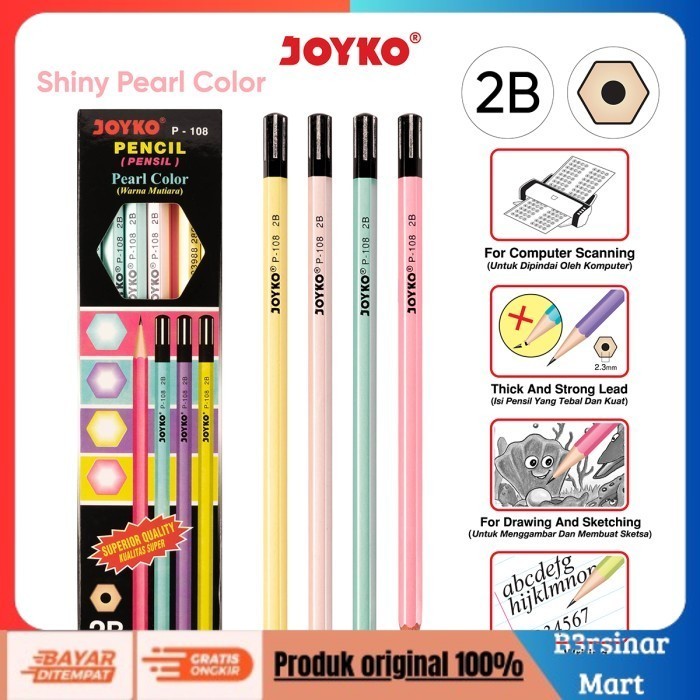 

[[KUALITAS TERBAIK]] Pencil / Pensil Joyko P108 / 2B / Pearl / 1 BOX 12 PCS COD