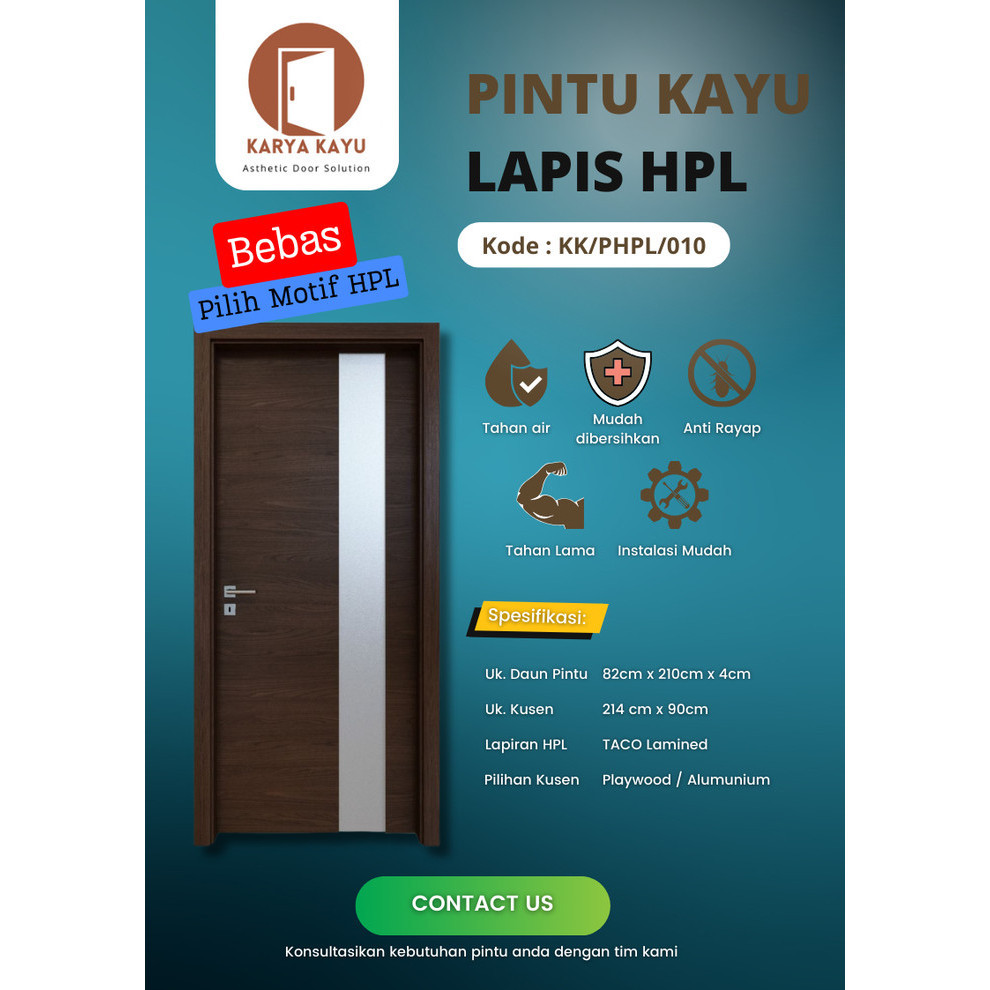 Pintu HPL Taco + Kusen Kayu / Alumunium Murah Dan Tahan 20 Tahun Modern Mewah List Emas