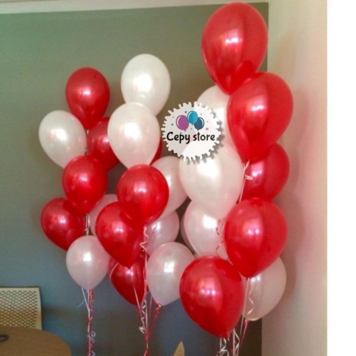 [ ISI 50 PCS ] Balon Latex METALIK Merah Putih / Balon Merah Putih Metalik