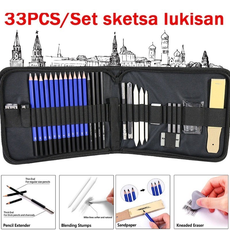 

sg 35PCS/Set Drawing Set / Sketch Kit / Art Drawing Kit / Sketsa Pensil Pisau Penghapus Dan Pensil