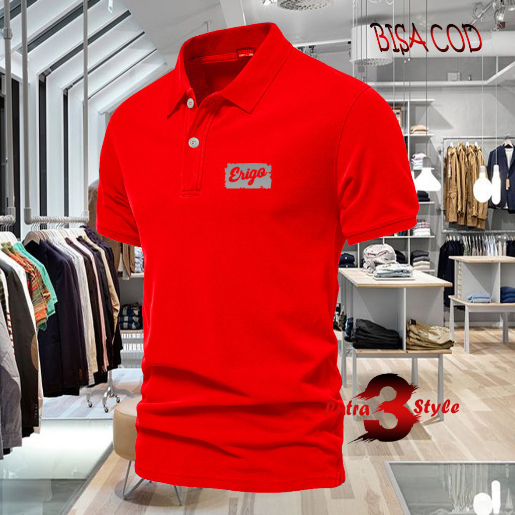 Baju Distro Style Polo Kerah Erigo Blok Text Silver Kaos Polo T Shirt Denim Premium Quality Atasan P