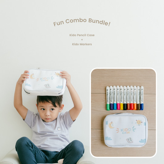 

✨LARIS✨ -[Fun Combo] Kido Pencil Case + Jumbo Whiteboard Marker 12 Colors for K