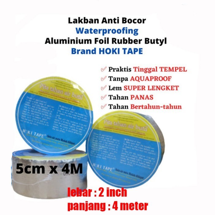 

LG09 lakban anti bocor aluminium foil 5cmx4m hoki tape Lem Karet Butyl Puti