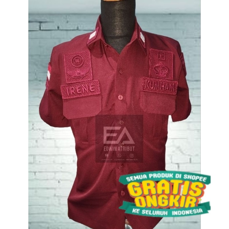 BAJU KEMEJA TACTICAL KEMENKUMHAM MAROON TERBARU/ jumbo big size besar